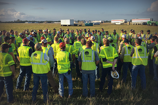 Troy Castleberry, in the center, is leading the Arkansas team in the Hurricane Irma response. Here they get their marching orders and safety briefing before launching into a 16-hour work day.